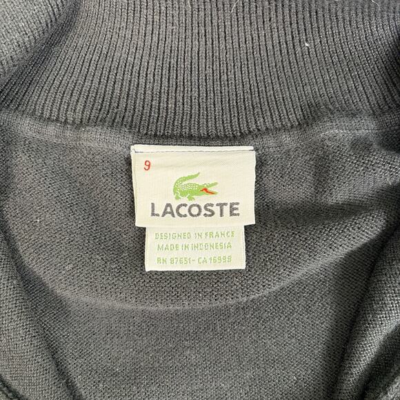 Lacoste Sweater Mens Size 9 Black 100% Cotton 1/4 Zip Pullover Long Sleeve Chrty - Picture 7 of 10